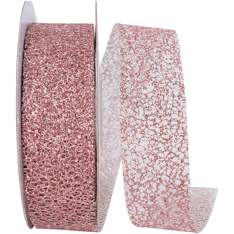 Rose Gold Glitter Mesh Wired Ribbon - 1.5" x 25yds