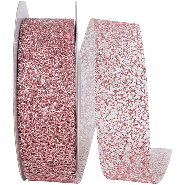 Rose Gold Glitter Mesh Wired Ribbon - 1.5