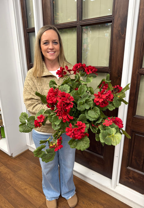 27" Hanging Geranium Plant - Red - UV Treated