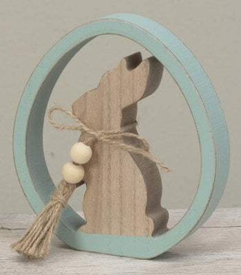 5.91" Wooden Easter Egg with Bunny & Bead accents - Teal/Natural