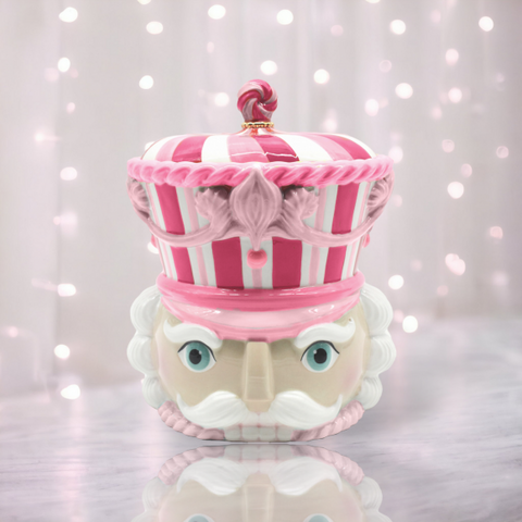 10" Nutcracker Head Cookie Jar -  Pink & White