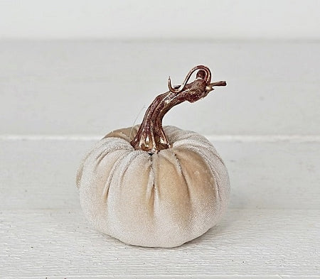 4" Velvet Pumpkin With Golden Stem - Champagne