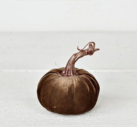 4" Velvet Pumpkin With Golden Stem - Latte