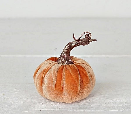 4" Velvet Pumpkin With Golden Stem - Peach