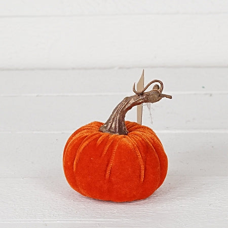 4" Velvet Pumpkin With Golden Stem - Orange