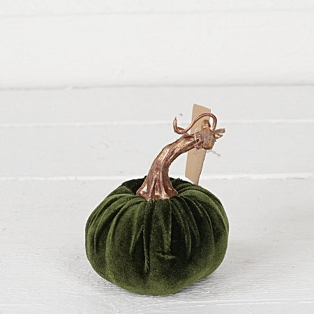 4" Velvet Pumpkin With Golden Stem - Green