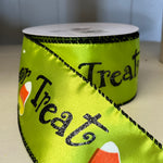 Trick or Treat Candycorn On Lime Green Satin Wired Ribbon - 2.5"x25Yds