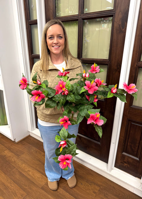 27" Hanging Hibiscus Plant - Hot Pink - UV Treated