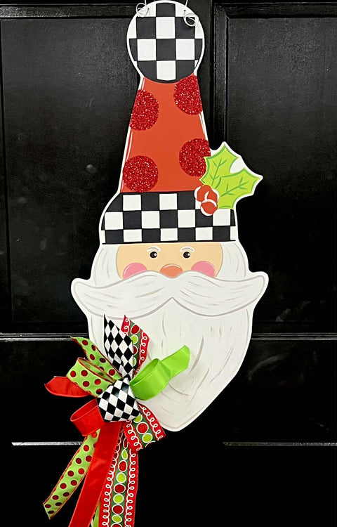 Santa-Checkered with Red Glitter-Door Hanger (UV Printed)