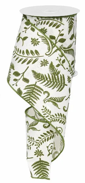 Embroidered Greenery Wired Ribbon