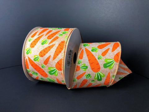 Carrots on Burlap Wired Ribbon - 2.5"x 10yds