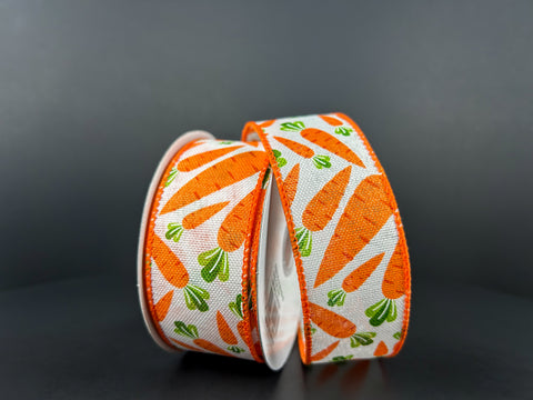Ivory Burlap w/ Carrots Wired Ribbon -1.5" x 10yds