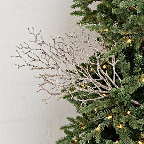 20" Glittered Twig Spray - Champagne