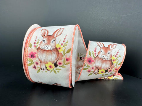 Bunny w/ Floral Wired Ribbon - 2.5" x 10yds
