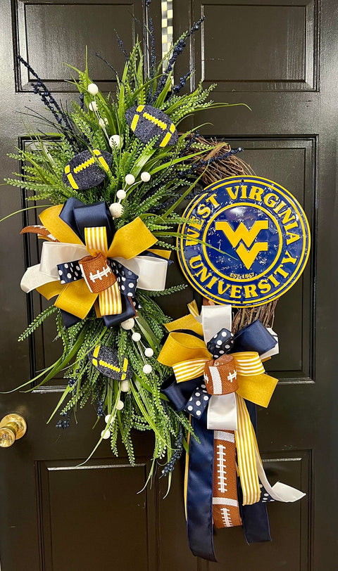 Collegiate Football Sign Wreath - West Virginia University