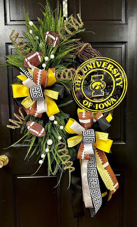 Collegiate Football Sign Wreath - University of Iowa