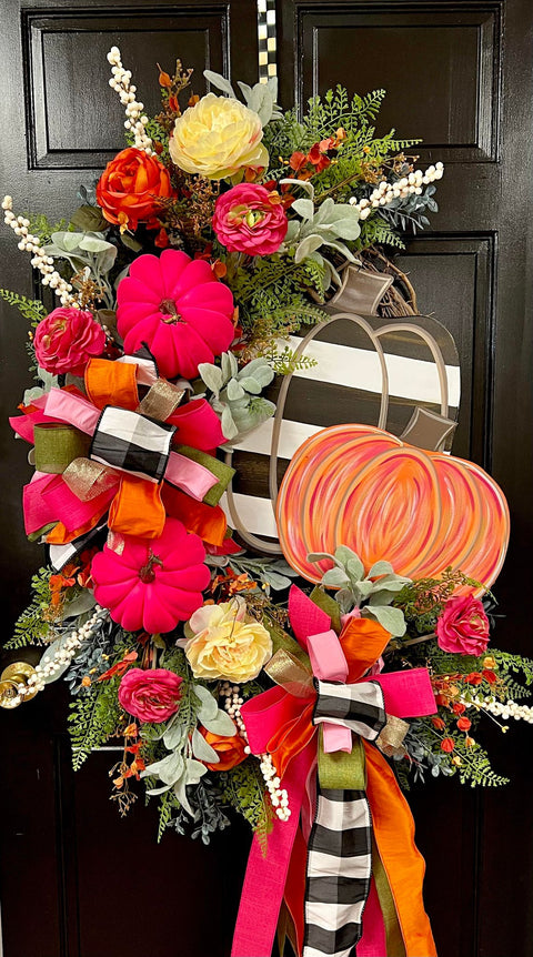Pink & Sassy Autumn Pumpkin Wreath (OVERSIZED)