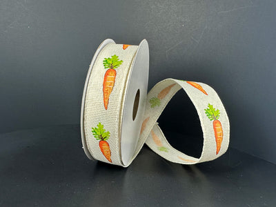 Ivory Linen w/ Carrots Wired Ribbon - 7/8" x 10yds