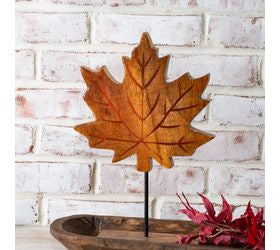 14" Wood Maple Leaf Table Topper - Amber