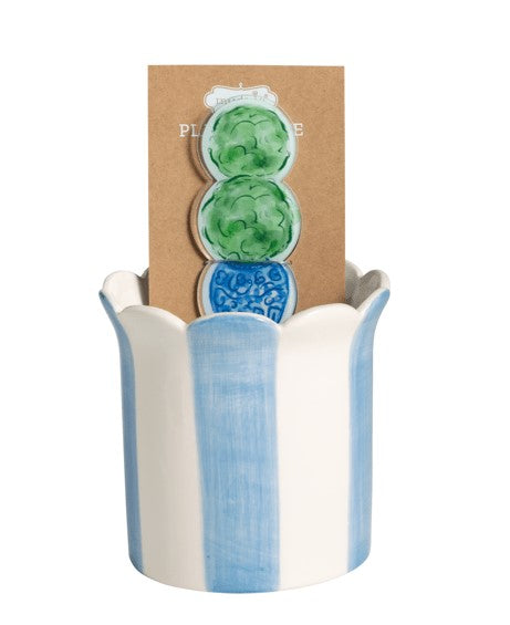 Topiary Pot With Plant Stake - Blue