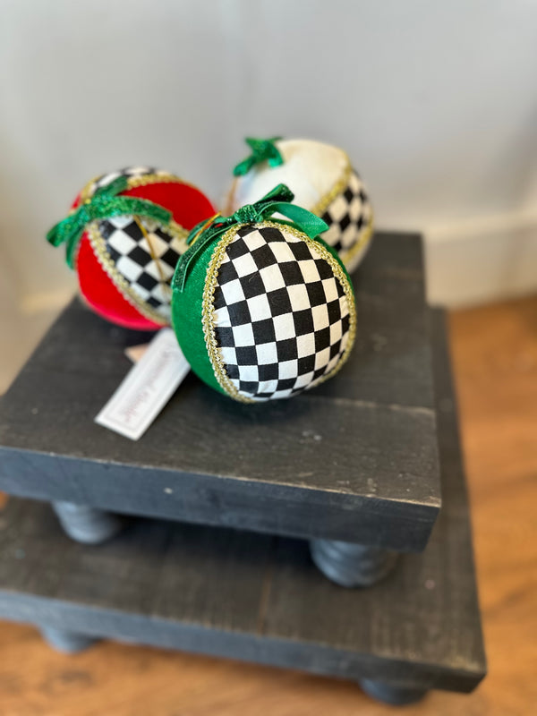 Regal Checkered & Velvet Christmas Ornaments - Set of 3