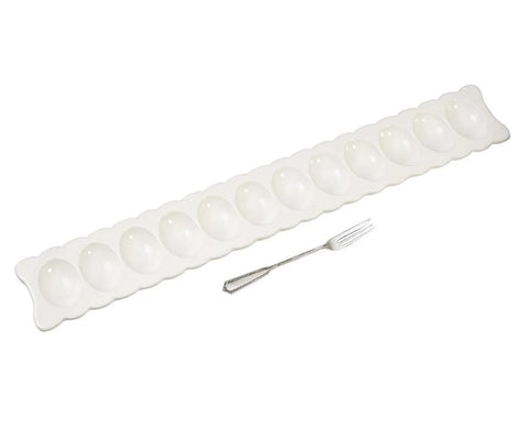 Deviled Egg Long Tray Set w/Fork - White