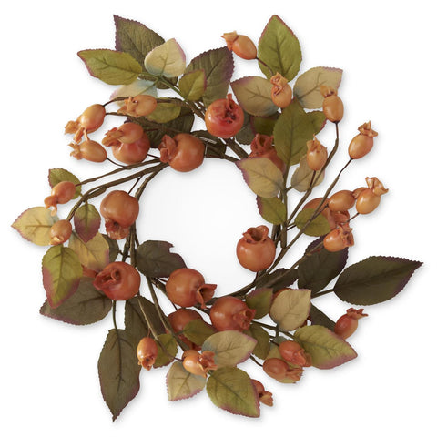 9.25" Cream Berry & Olive Leaf Candle Ring - Orange