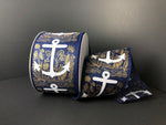 Navy & Gold Anchor Wired Ribbon - 2.5" x 10yds