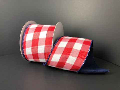 Red Buffalo Check w/ Navy Back Wired Ribbon - 2.5" x 10yds