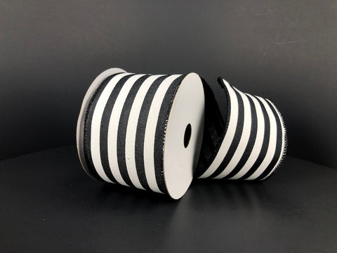 Black & White Cabana Stripes Wired Ribbon - 2.5" x 10yds