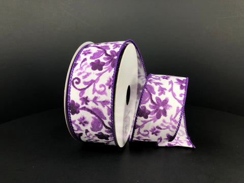 Purple Watercolor Floral Wired Ribbon - 1.5" x 10yds