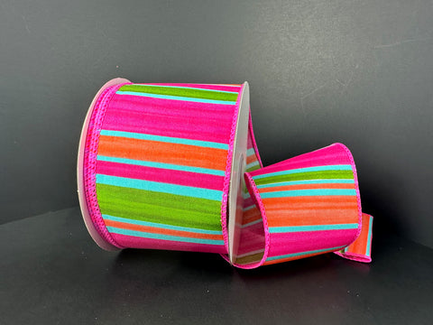 Colorful Summer Stripe Wired Ribbon - 2.5" x 10yds