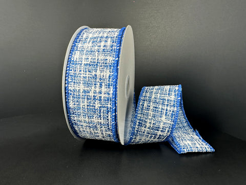 Blue & White Tweed Wired Ribbon - 1.5" x 10yds
