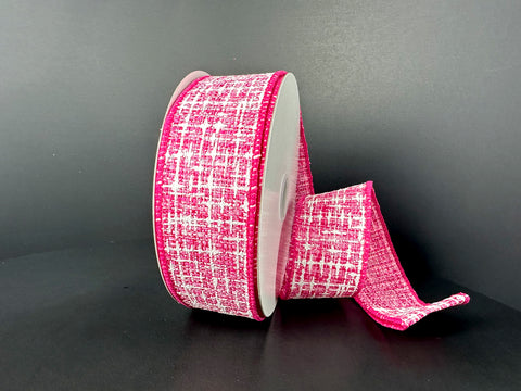 Pink & White Tweed Wired Ribbon - 1.5" x 10yds