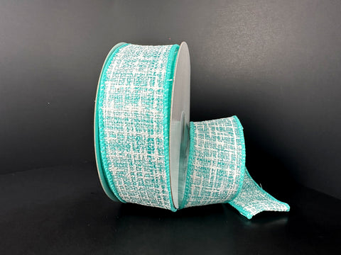 Aqua & White Tweed Wired Ribbon - 1.5" x 10yds