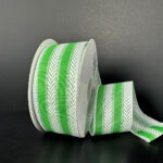 Mint & White Herringbone Stripes Wired Ribbon - 1.5" x 10yds