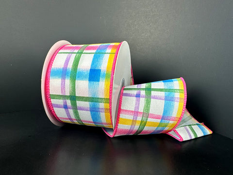 Multi Watercolor Tuttola Plaid Wired Ribbon - 2.5" x 10yds