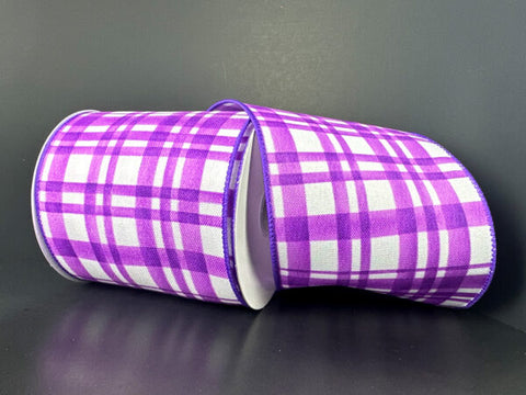 Purple Watercolor Tuttola Plaid Wired Ribbon - 4" x 10yds