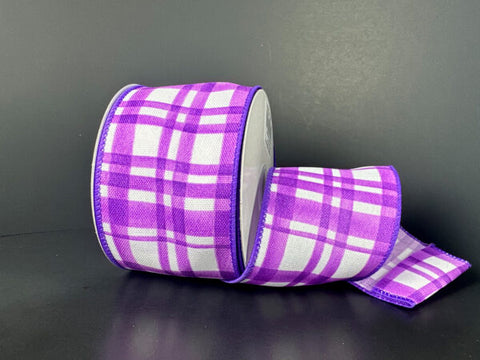 Purple Watercolor Tuttola Plaid Wired Ribbon - 2.5" x 10yds