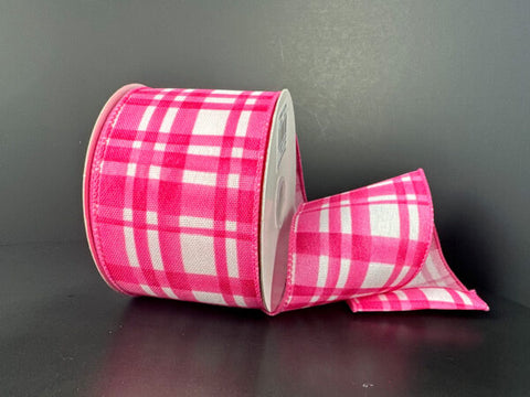 Pink Watercolor Tuttola Plaid Wired Ribbon - 2.5" x 10yds