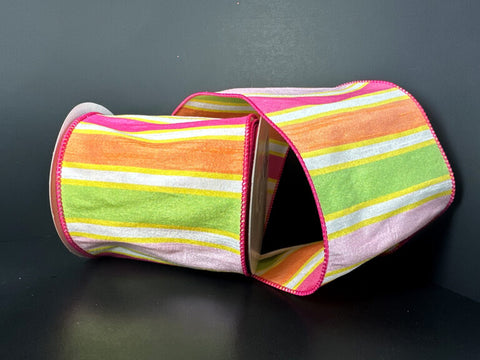 Multicolor Stipes Dupioni Wired Ribbon - 4" x 10yds