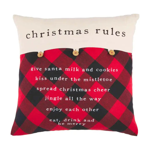 CHRISTMAS RULES CHECK BUTTON PILLOW