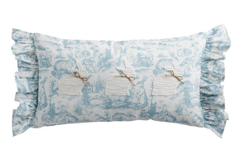 22" Lumbar Toile Bunny Pillow - Blue