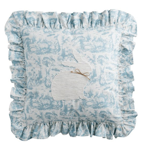 21" Square Toile Bunny Pillow - Blue