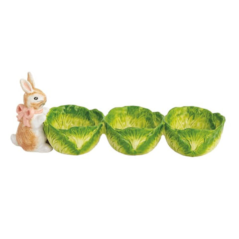 12.75" Bunny Cabbage Triple Tid Bit Dish - Green