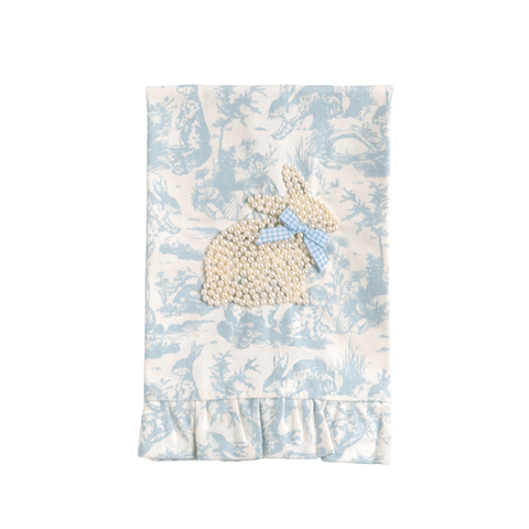 21" Toile Bunny Pearl Tea Towel - Blue/White
