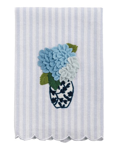 Hydrangea Stripe Tea Towel - Blue