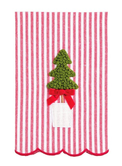 Stripe Tree Topiary Tea Towel - Red/White