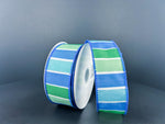 Blue & Green Seaside Wide Stripes Wired Ribbon - 1.5" x 10yds
