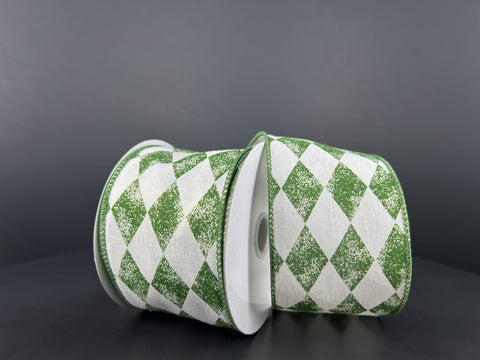 Moss Stamped Harlequin Wired Ribbon - 2.5" x 10yds